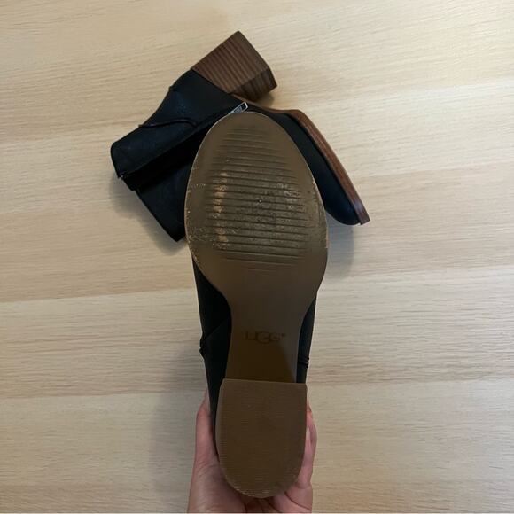 UGG Annie Leather Ankle Boot Black Stacked Block Heel Size 7.5 - Picture 3 of 6